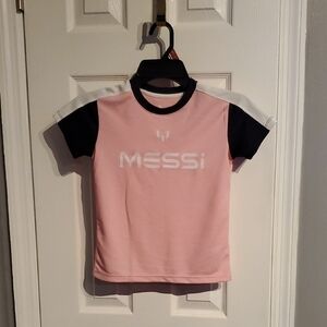 Kids Pink and Black Messi Short Sleeve Tee